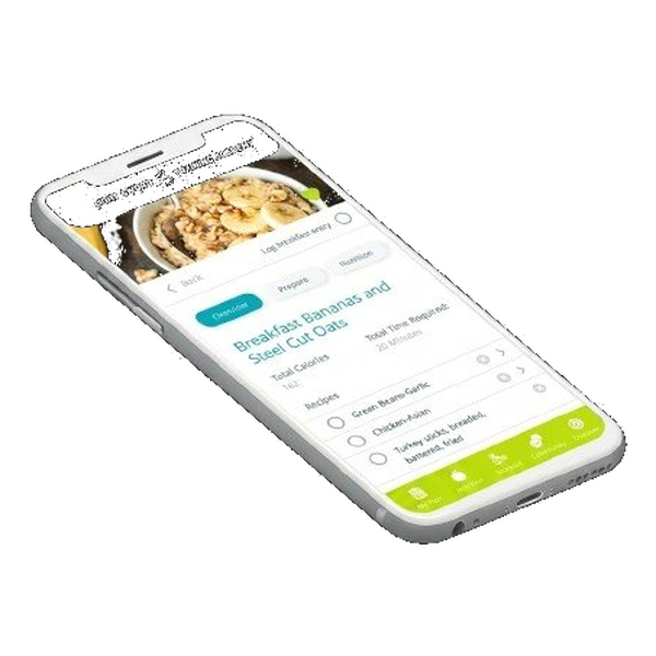 The nutrition module of the Saber Chi app on a smartphone, showing a recipe card.