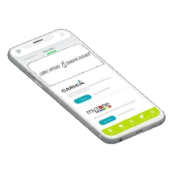 The wearable-integration module of the Saber Chi app on a smartphone, showing connected device options.